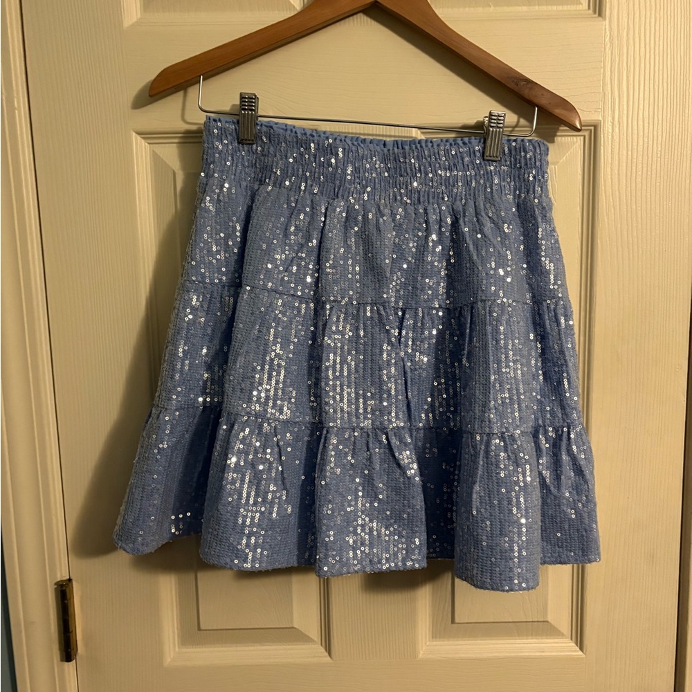 Endless Rose Blue Sequin Mini Skater Skirt
